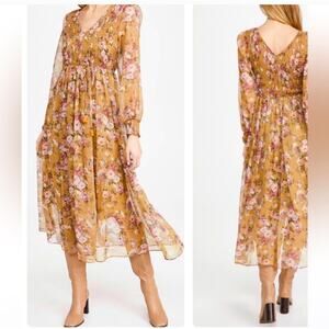NEW O.P.T Floral Long Sleeve Chiffon Midi Dress